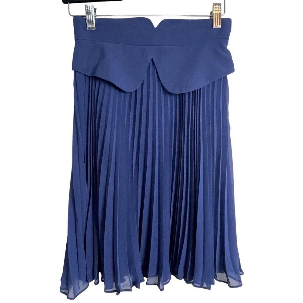 Reiss Knife Pleat Hula Peplum Cinch Flounce Women's Size 2 Blue Lined Skirt
